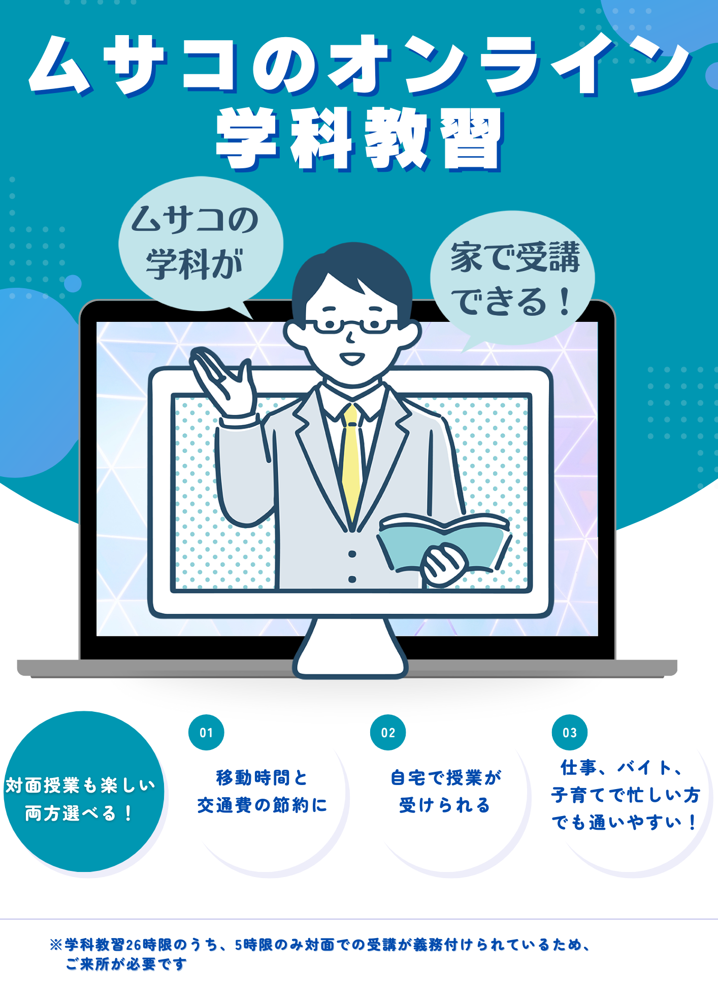 オンライン学科教習も対面学科教習も両方選べます